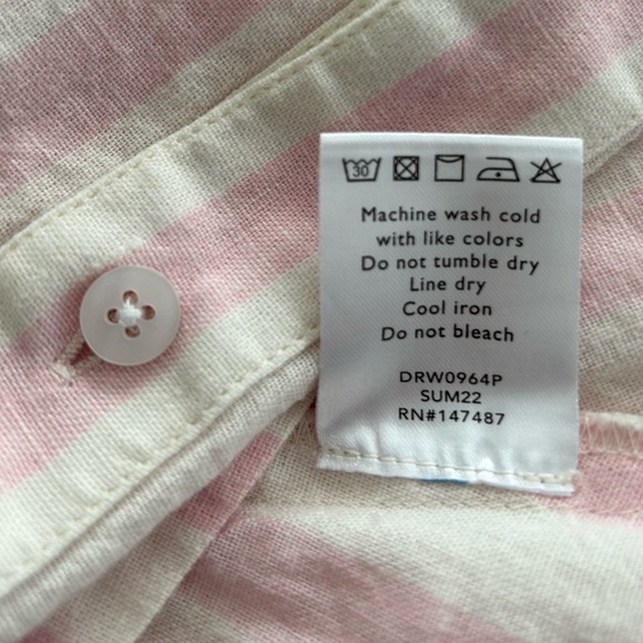 DRAPER JAMES Trisha Linen Belted Shirtdress in Light Pink Cabana Stripe, Plus 2X - Picture 8 of 9